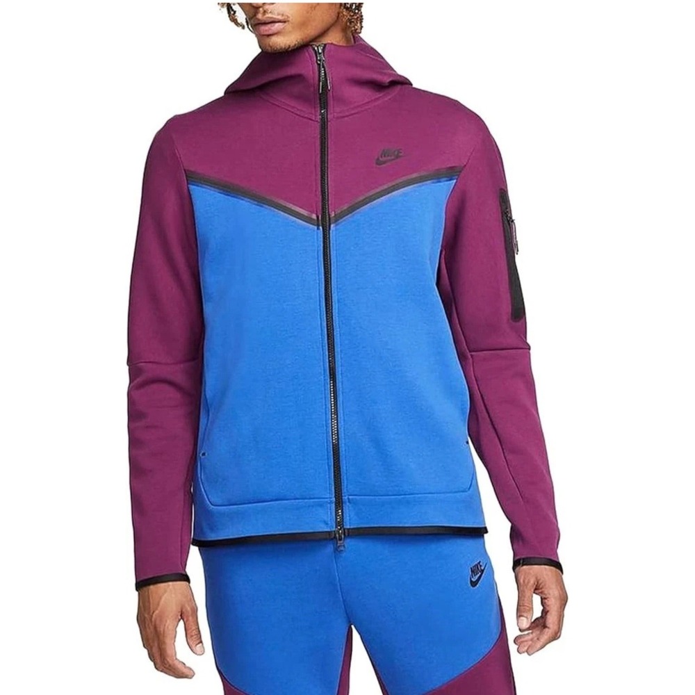 Nike Men Sportswear Tech Fleece Full Zip Hoodie Sangria Game Royal Streetwear S